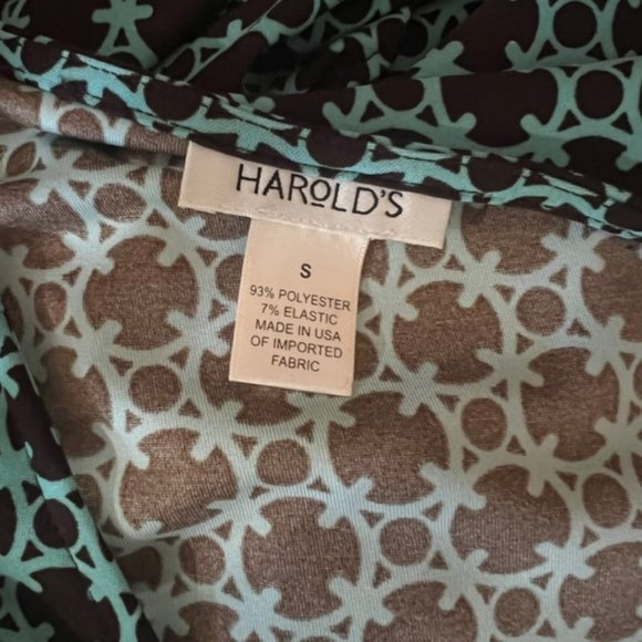 Harolds Brown & Aqua V-Neck Dress Size Small - Picture 10 of 10